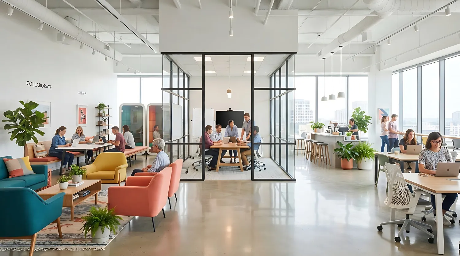 Personnes collaborant et travaillant dans un espace de bureau en open space